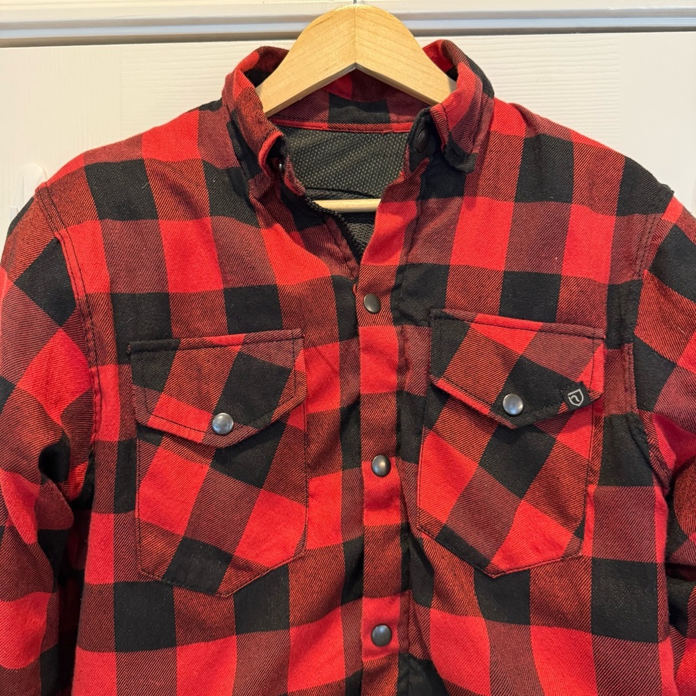 NBT Flannel Jacket Mens Sz L Armored Jacket Plaid Moto Type B Red Black T FLAW - Picture 4 of 11
